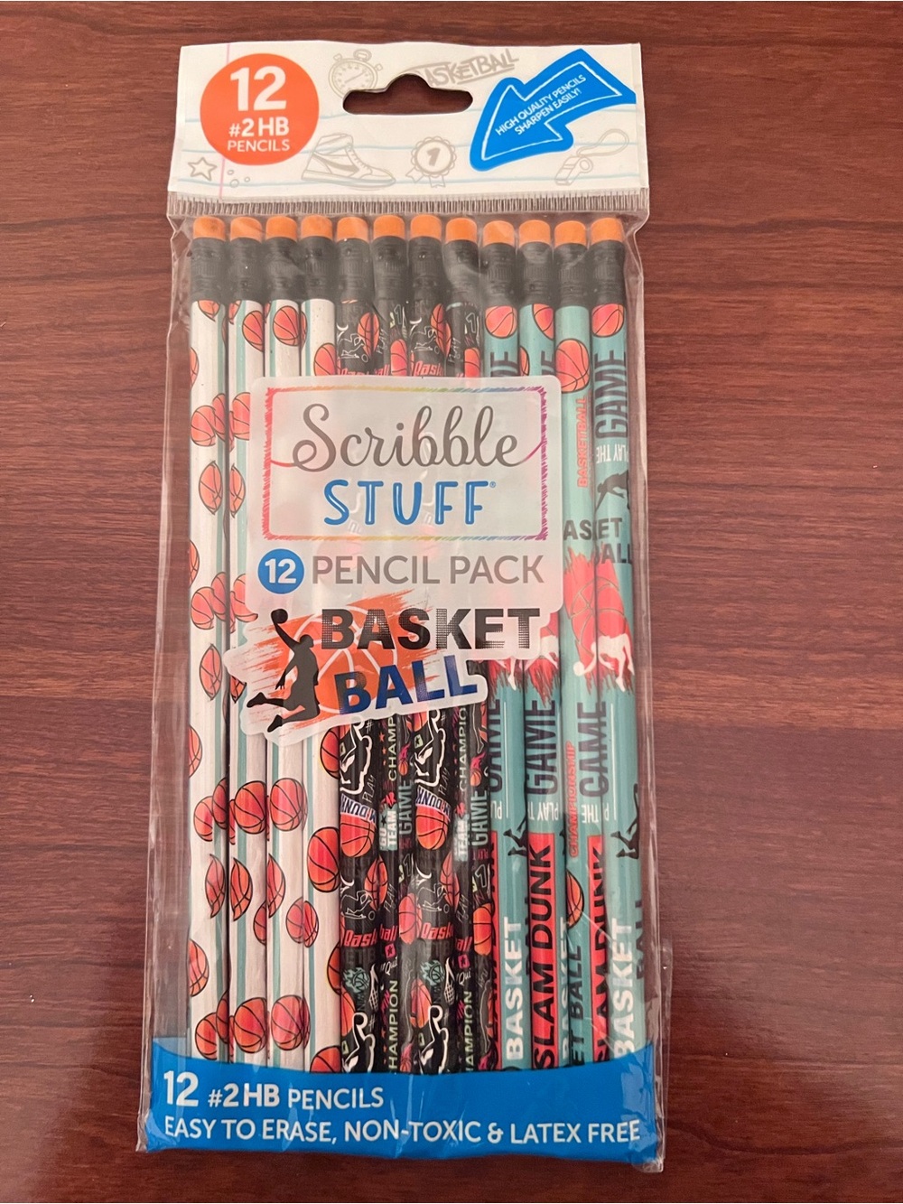 Scribble Stuff 12-Pack Pencils Basketball Theme #2HB Pencils Non Toxic NEW